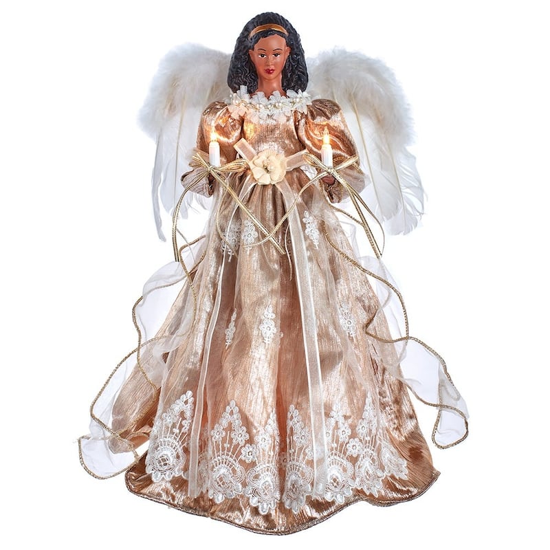 Kurt Adler 16-Inch White/Rose Gold Black Angel Tree Topper - Rose gold