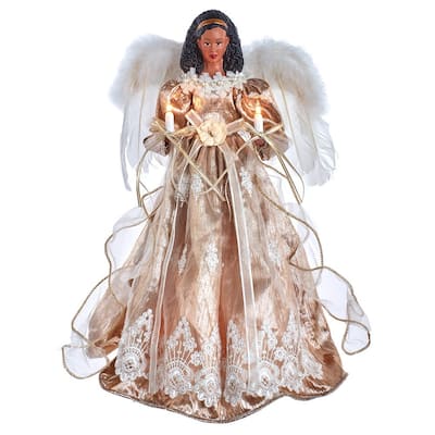 Kurt Adler 16-Inch White/Rose Gold Black Angel Tree Topper - Rose gold