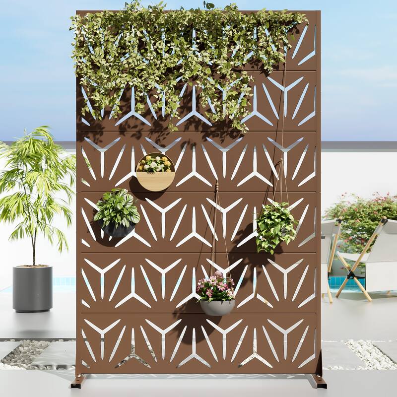 72" H×47"W Dovelina Black Outdoor Freestanding Metal Privacy Screen Decorative Garden Fence