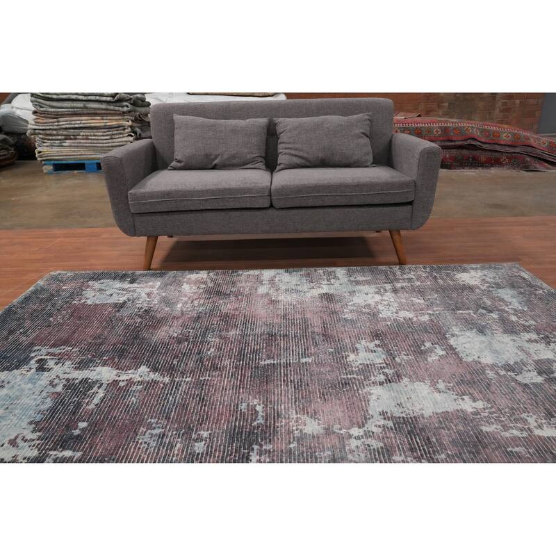 Hand Knotted Oriental Viscose Silk Carpet Modern All-Over Multi-Colored Abstract Area Rug - 8' 1'' X 5' 1''