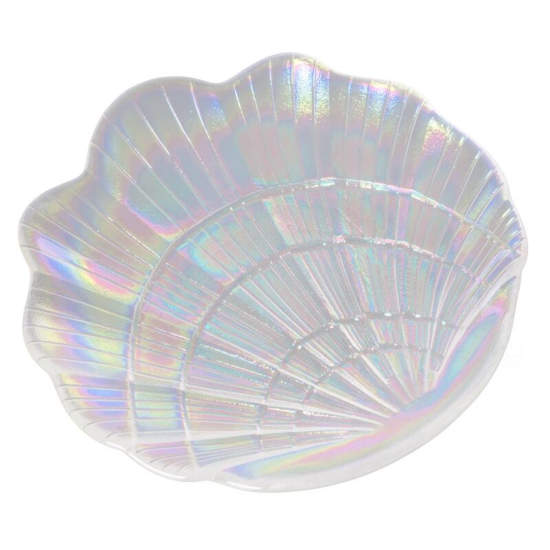 Fabulaxe Iridescent Glass Catchall Clam Shell Jewelry Tray Soap Holder Trinket Dish Ring Plate Vanity Organizer Bathroom - Clear