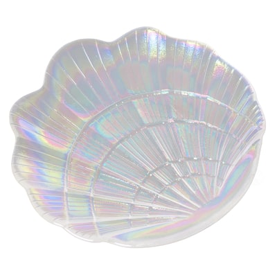 Fabulaxe Iridescent Glass Catchall Clam Shell Jewelry Tray Soap Holder Trinket Dish Ring Plate Vanity Organizer Bathroom