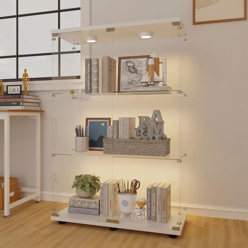Tempered Glass Display Cabinet with Battery-powered Paipai Light