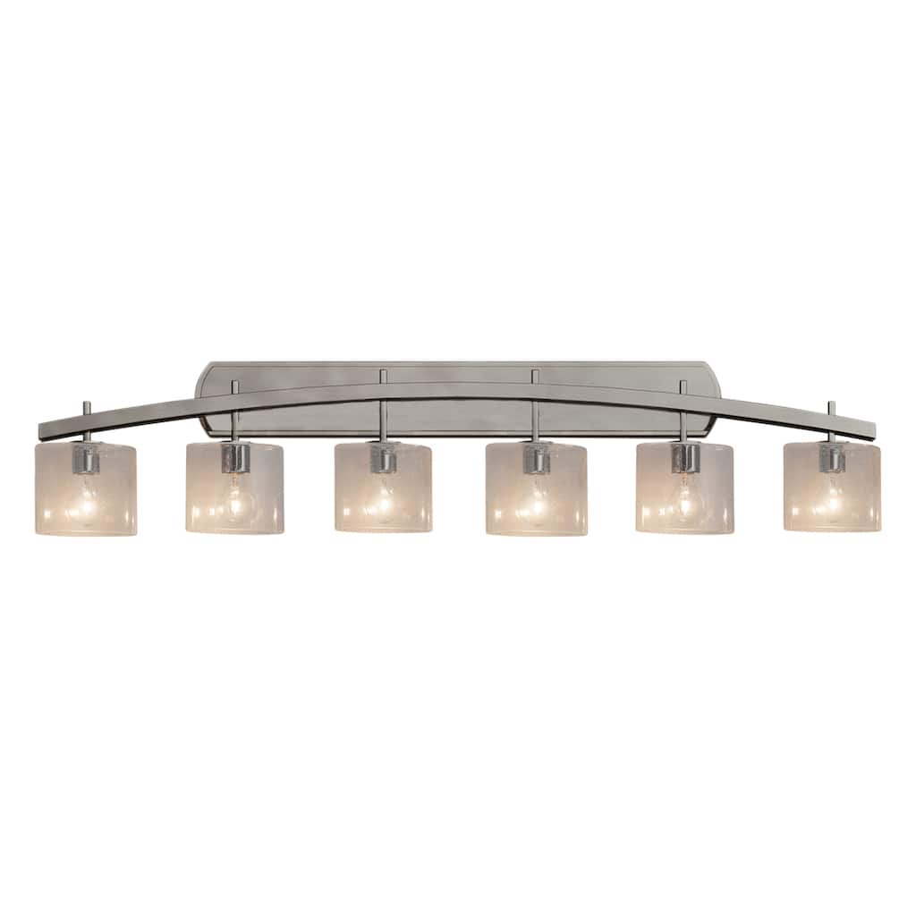 Justice Design Fusion Archway 6-light Brushed Nickel Bath Bar, Seeded Oval Shade
