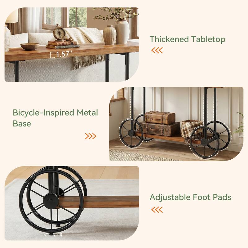 2-tier Solid Wood Console Sofa Table with Storage Shelves