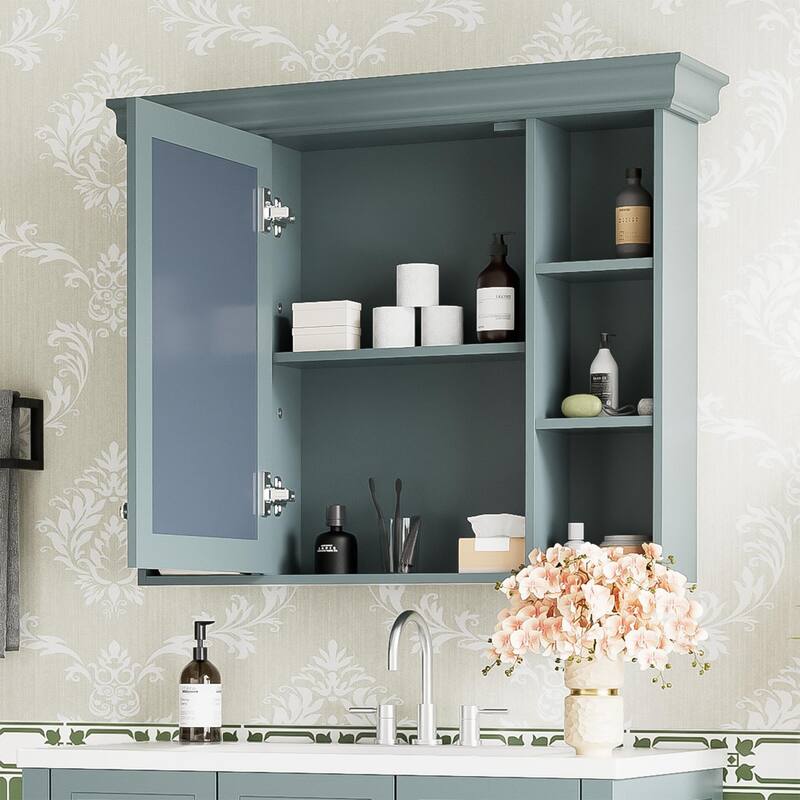 Modern Bathroom Wall Cabinet with Mirror,Medicine Cabinet with 6 Open Shelves