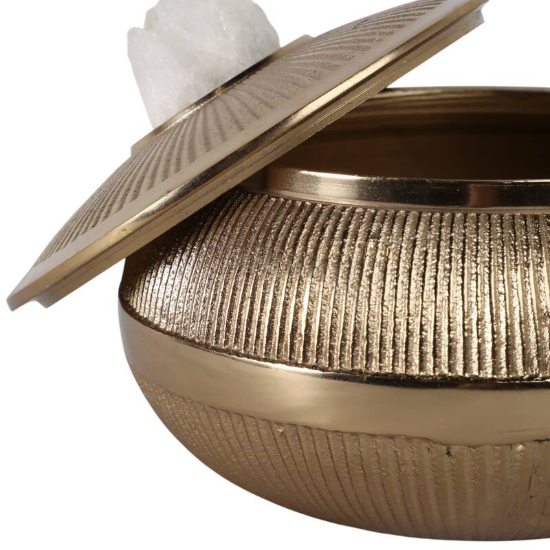 Aluminum Agate Decorative Object Stylish Lidded Textured Sculpture