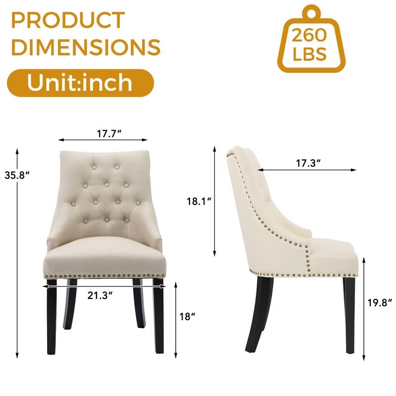 Fabric Upholstered Dining Chairs Button Tufted Nailhead Trim Accent Chairs Set of 2