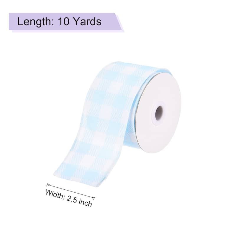 Plaid Check Ribbon, Wired Edge Gingham Ribbon for Gift Wrapping, Christmas Decoration - Light Blue - 2.5 Inch x 10 Yards