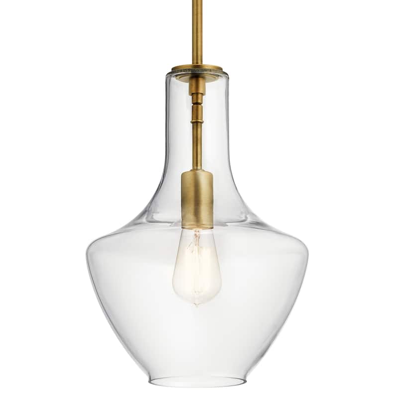 Kichler Everly Single Light 11" Wide Pendant with Clear Glass Shade - Natural Brass