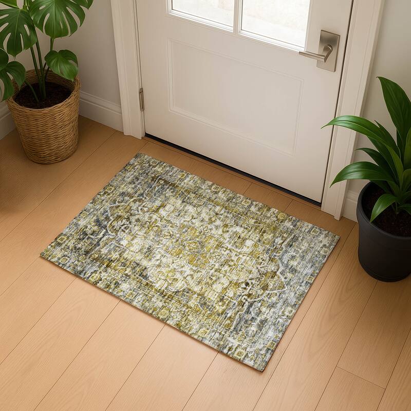 Premium Washable Super Soft Vintage Traditional Mayfield Rug - Pewter - 1'8" x 2'6"