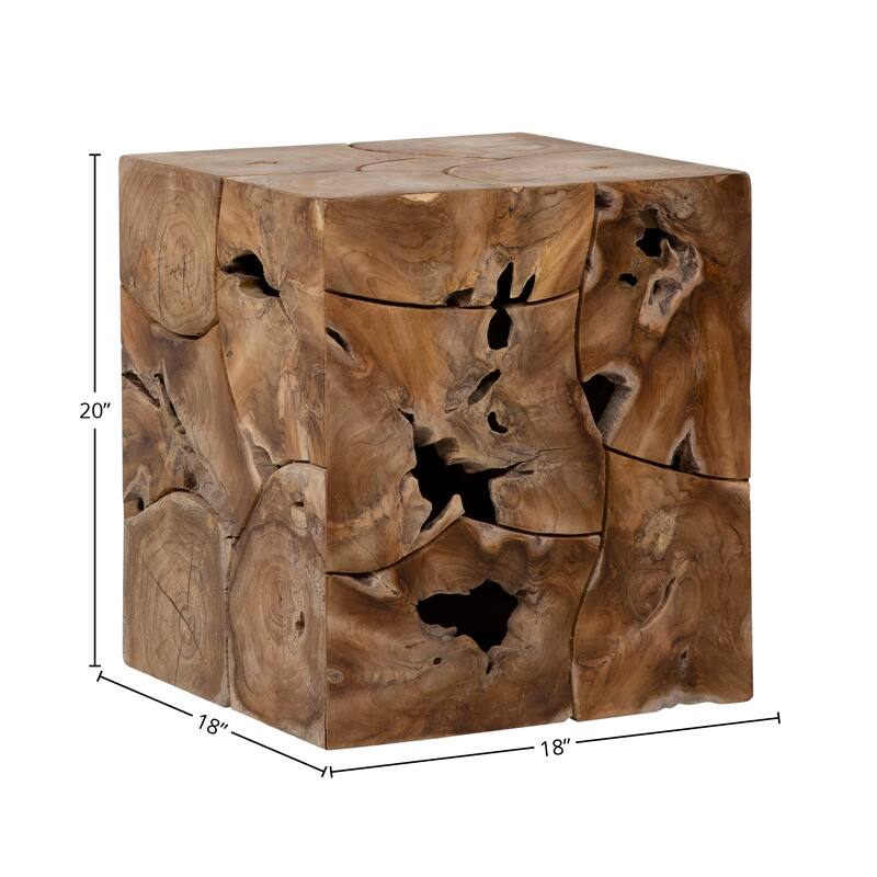 Scarlett Square Root Block Style End Table, Natural Finished Teak