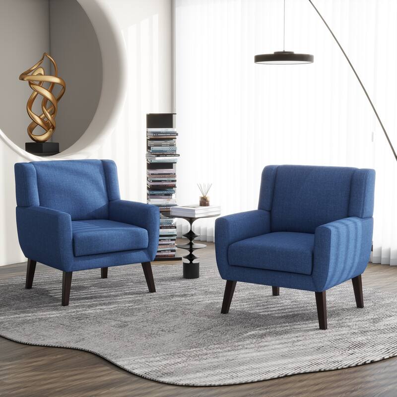 Modern Upholstered Linen Armchair Accent Chair Set of 2 - Blue