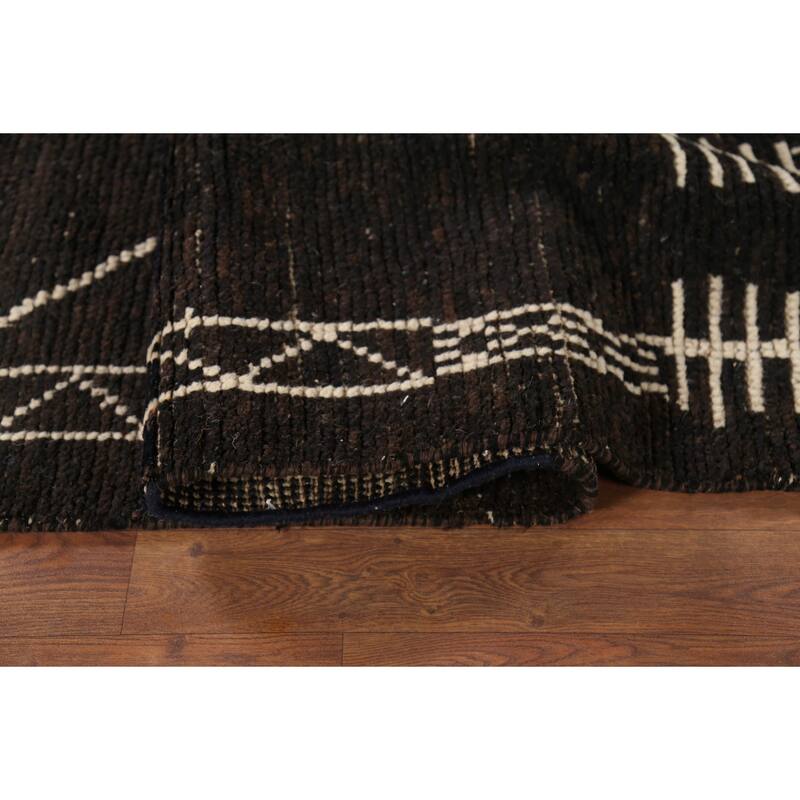 Dark Brown Trellis Moroccan Oriental Area Rug Hand-Knotted Wool Carpet - 5'11"x 9'7"