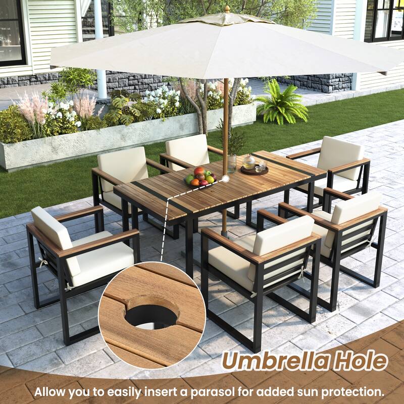 Modern 7 Pieces Outdoor Dining Set with Removable Cushions, Patio Dining Table and Chair Set for Patio, Backyard 7 Pack