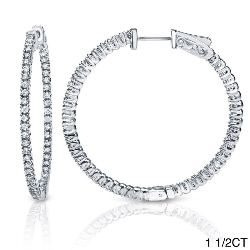 Auriya 14k Gold Small to Large Inside-out Diamond Hoop Earrings - 1 1/2ct TW (1.49-inch) - White Gold