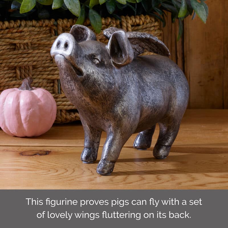 Elements Silver Winged Pig Figurine, 7 Inch