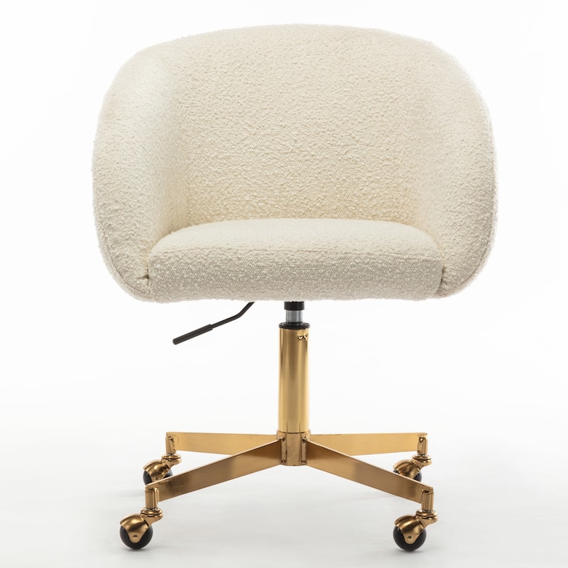 Sylvan Boucle Swivel Rolling Task Chair - White Boucle / Gold Base