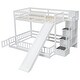 preview thumbnail 5 of 18, Twin Over Full Size Floor Bunk Bed with Slide and Safety Guardrails, Wooden Bunk Bedframe with Storage Staircase and Fence