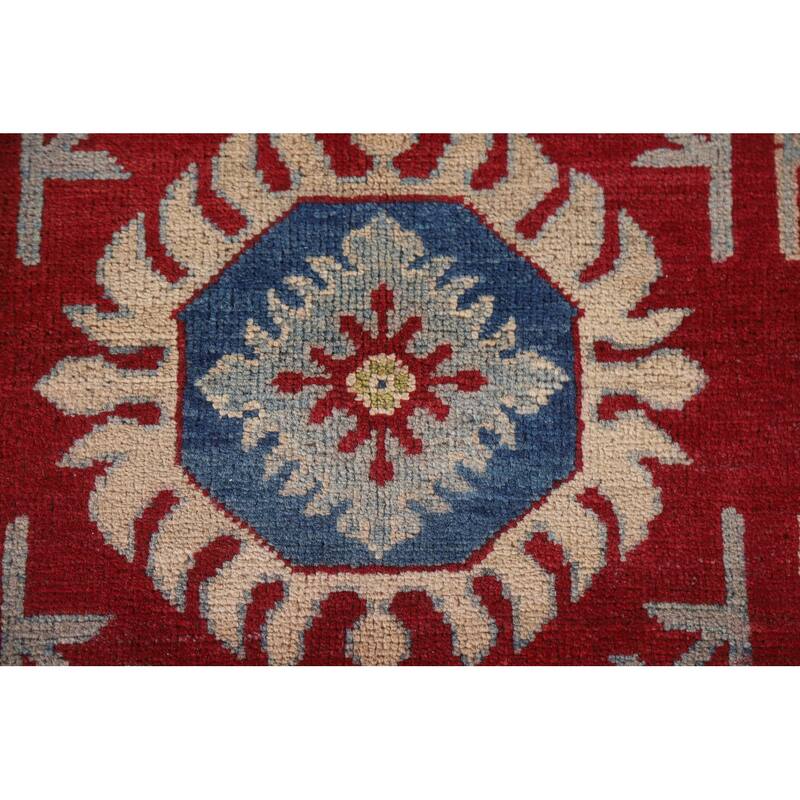 Hand Knotted Oriental 100% Wool Carpet Traditional All-Over Red Kazak Area Rug - 9' 2'' X 5' 11''