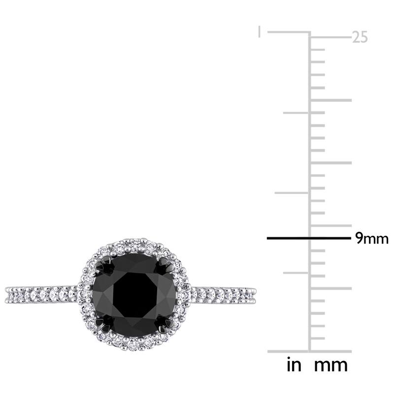 Miadora 1 3/4ct TDW Black and White Diamond Halo Engagement Ring in 14k White Gold