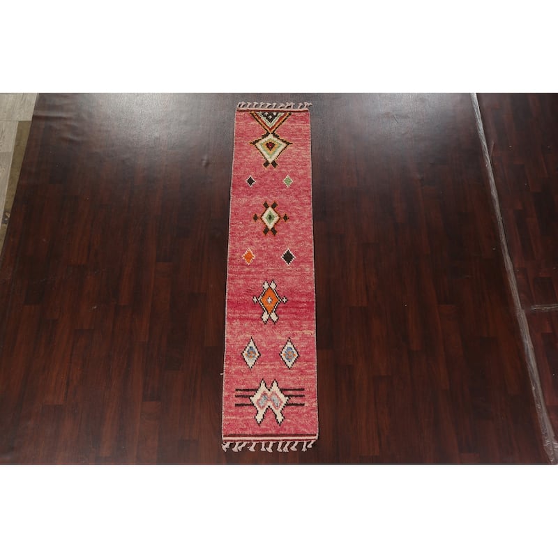 Geometric Moroccan Oriental Runner Rug Wool Hand-knotted Tribal Carpet - 2'0" x 8'10"
