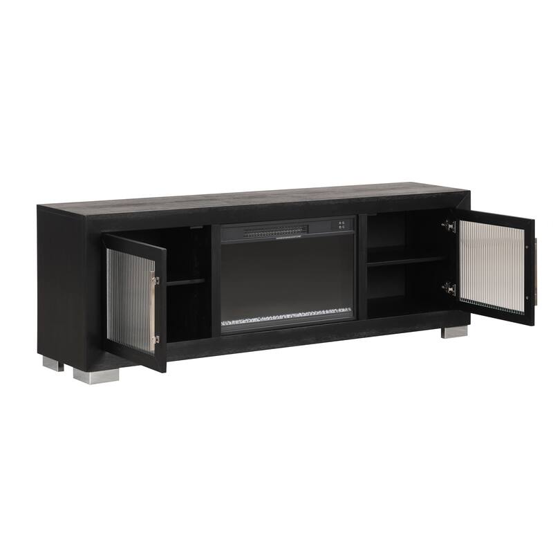 Furniture of America Alaric Modern Black Solid Wood 2-Piece Bedroom Set with 72-inch Fireplace TV Stand