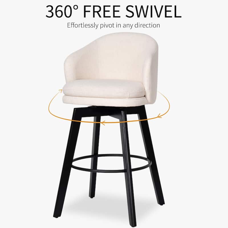 Modern 28" H Wood Swivel Barstool with Faux Double Layer Upholstered