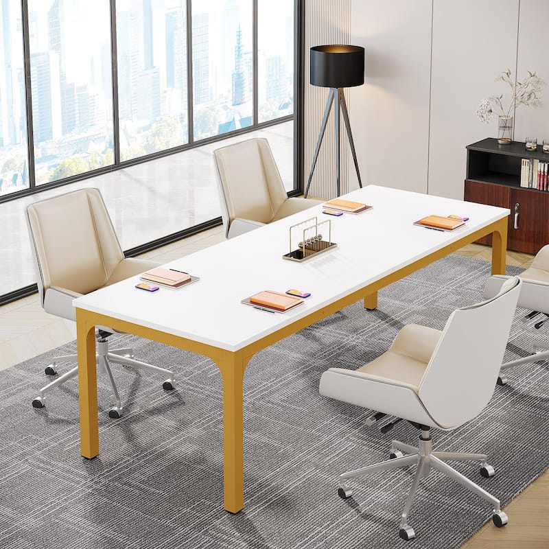 6.5FT Conference Table Set of 2, Large Meeting Table with Metal Legs