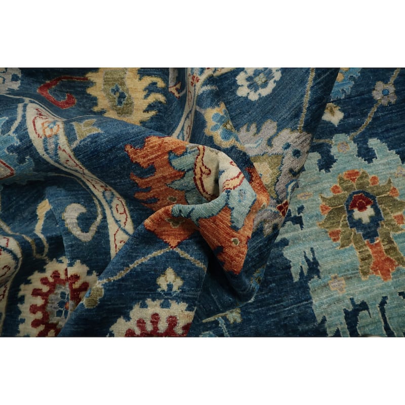 Hand Knotted Oriental 100% Wool Carpet Traditional All-Over Navy Blue & Blues Ziegler Area Rug - 12' 4'' X 8' 10''
