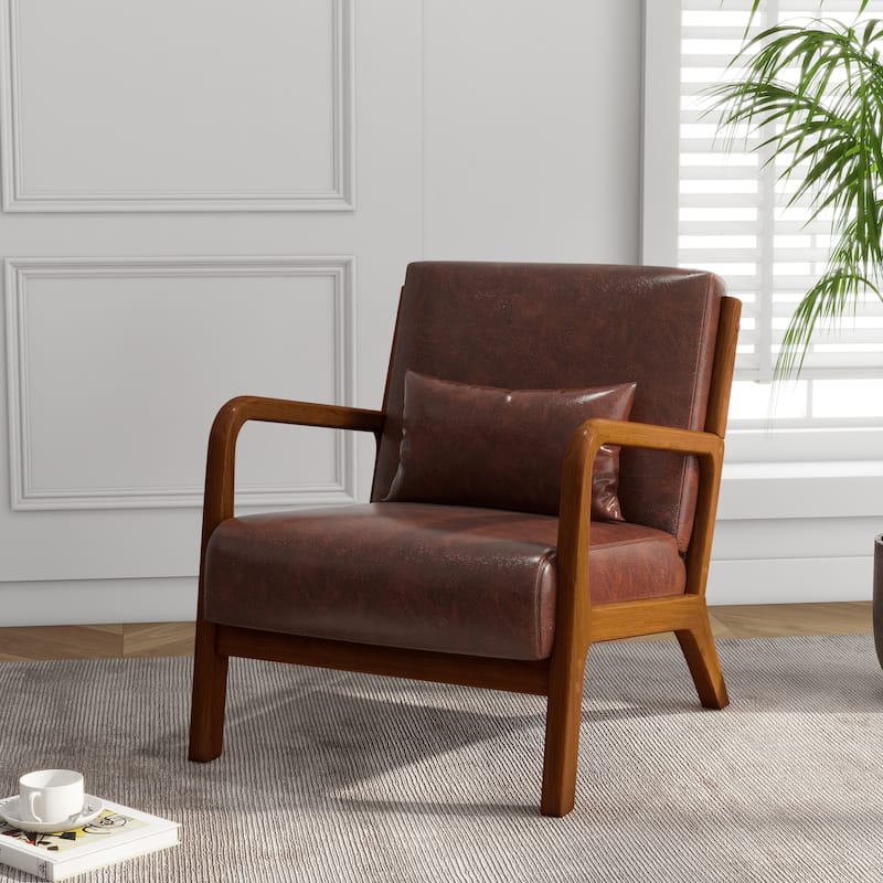 Mid Century Solid Wood Upholstered Accent Chair