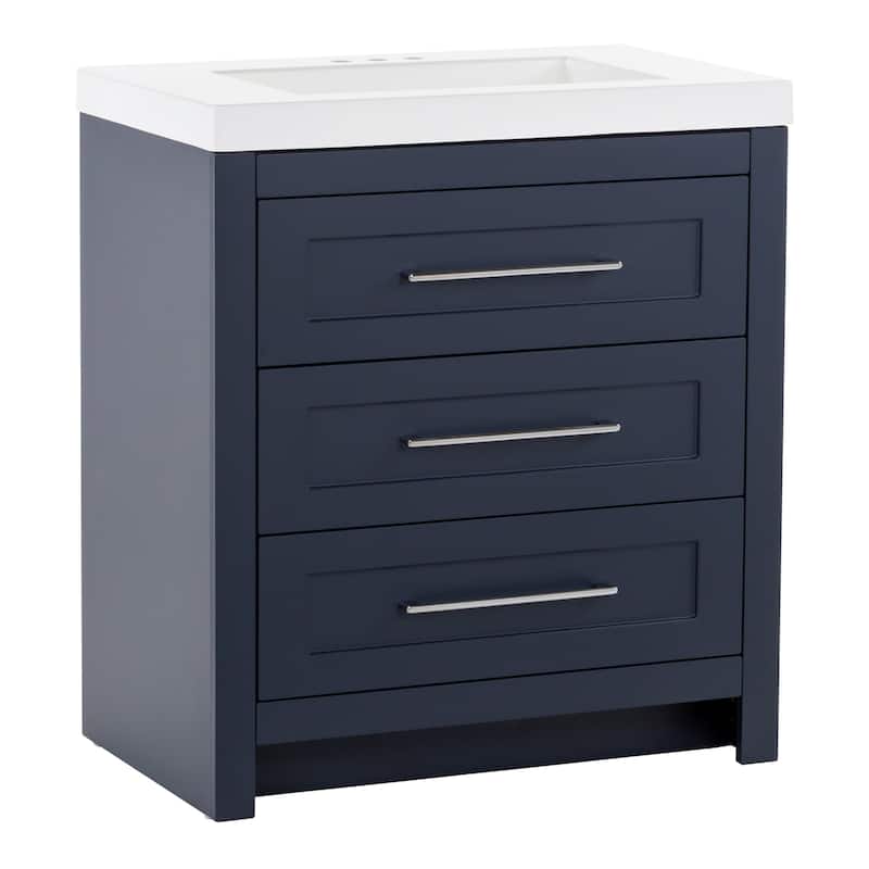 Bainbridge Blue 30.5" Bathroom Vanity With 3 Drawers and White Top