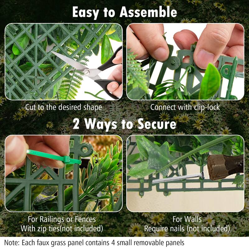 Gymax 4 Pack 20'' x 20'' Artificial Hedge Boxwood Panels with 7 Types