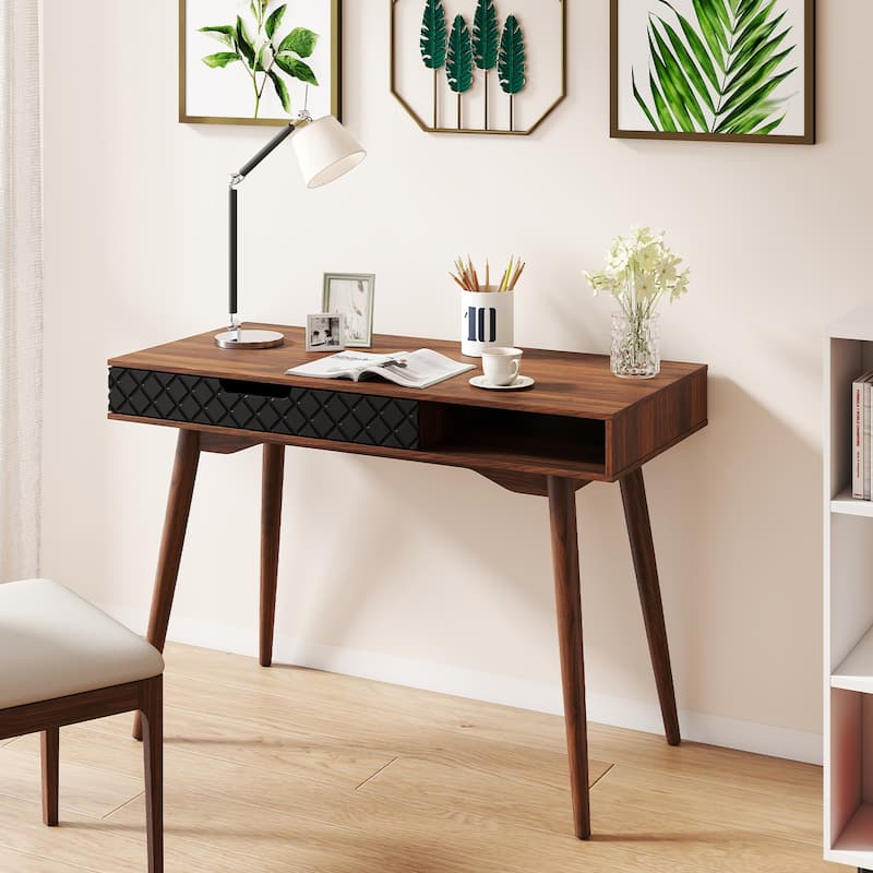 Gymax Mid-Century Modern Computer Desk w/ Drawer & Open