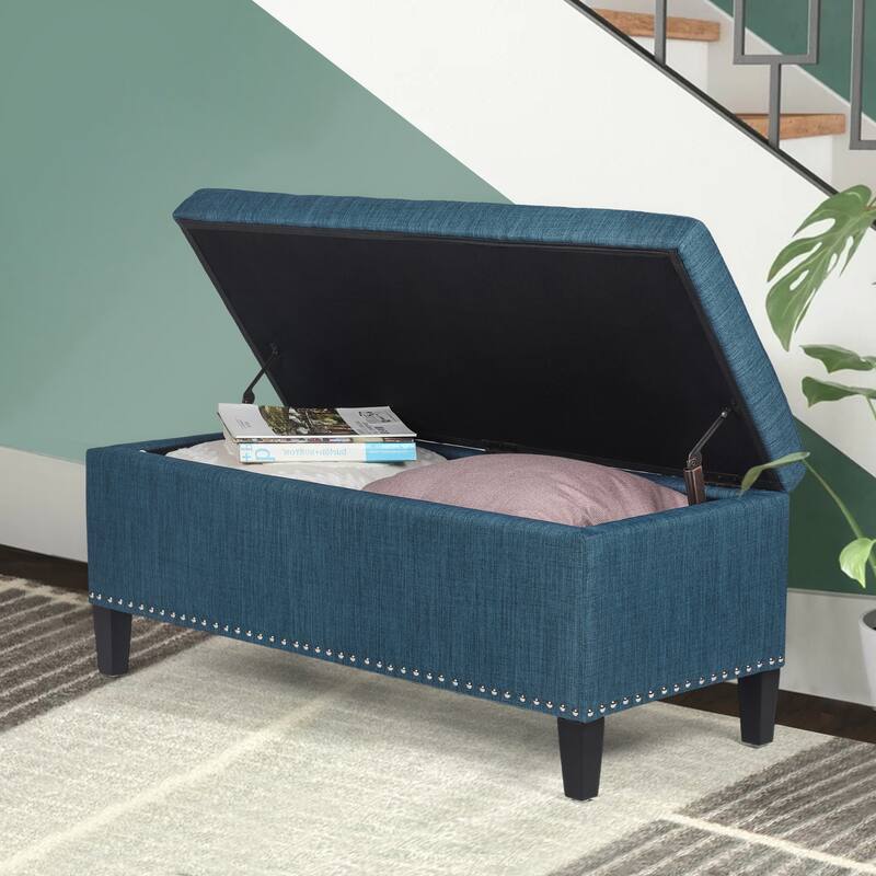 Adeco Storage Ottoman Bench 41" Tufted Fabric Footrest