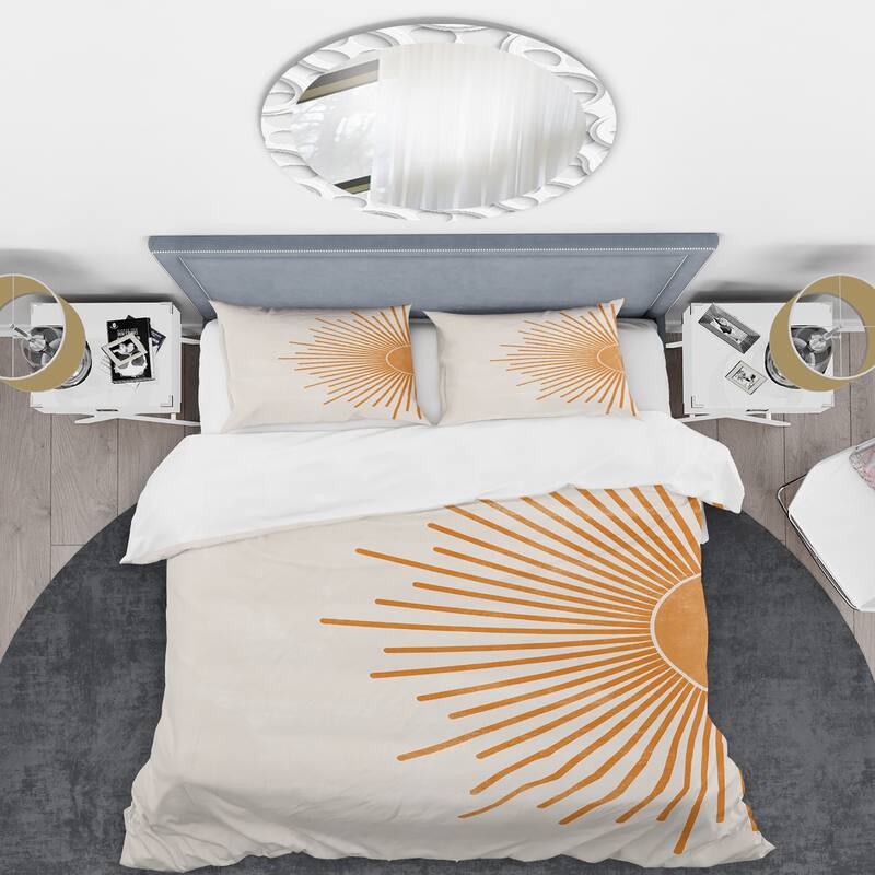 Designart 'Orange Sun Print I' Modern Duvet Cover Set