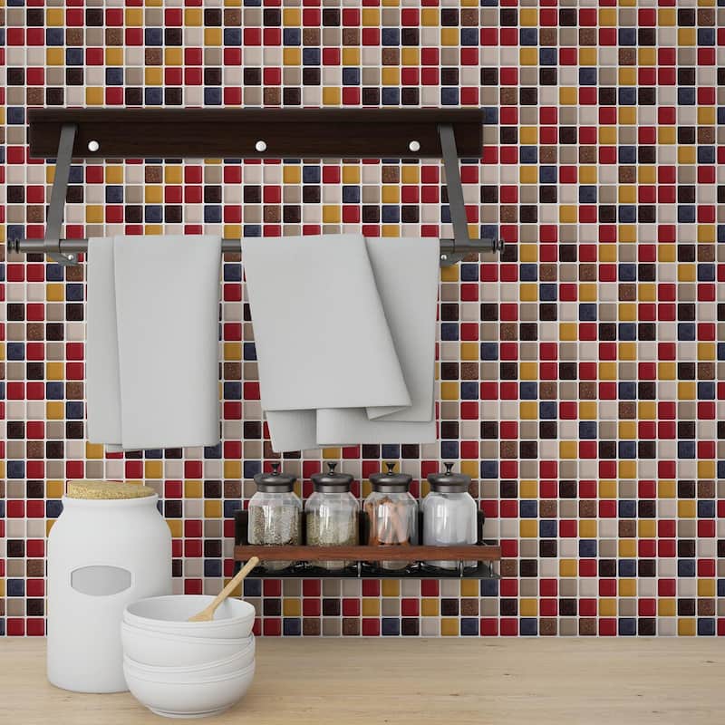 Walplus Small Square Mosaic Tile Sticker Kitchen Peel and Stick Backsplash Bathroom Decor
