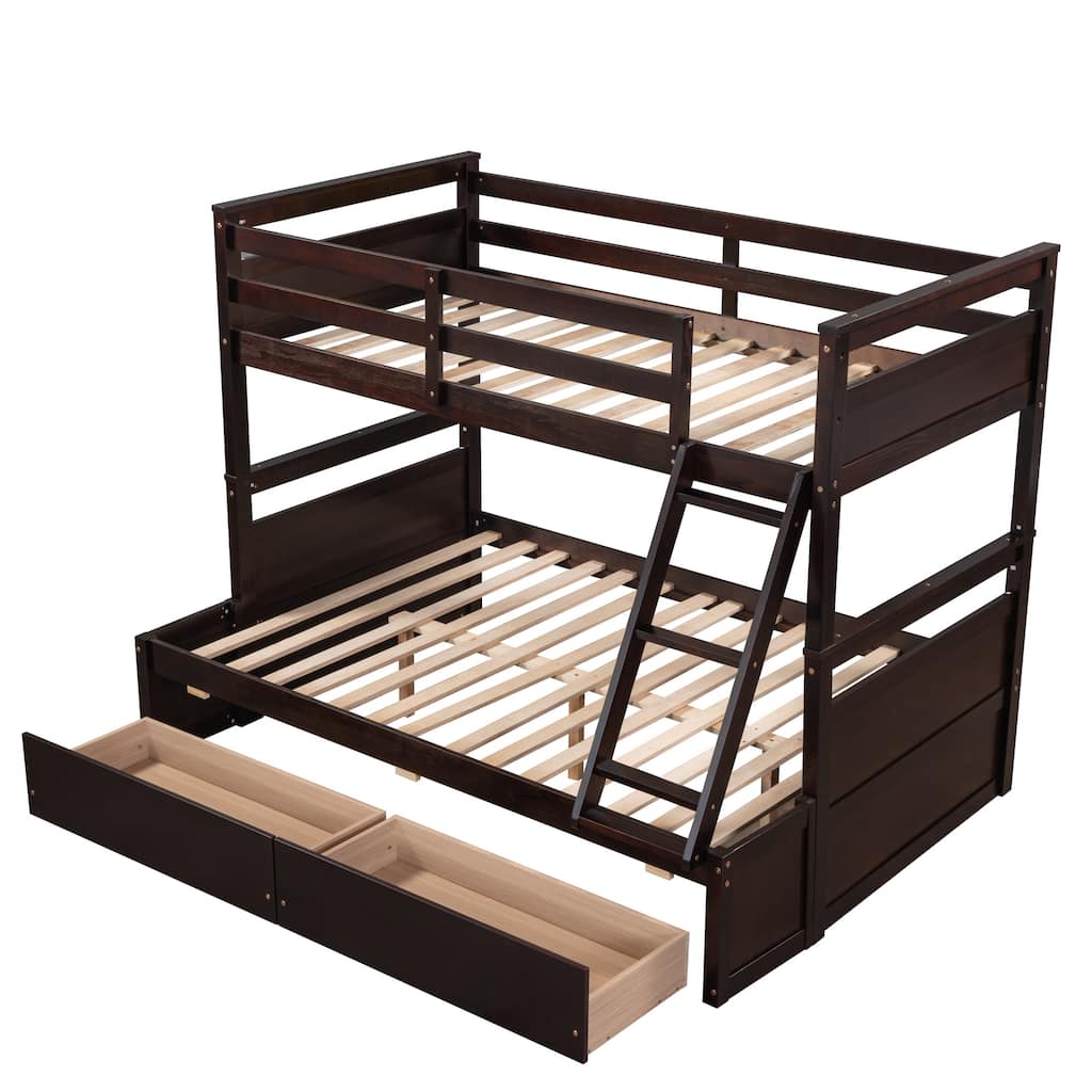 Twin Over Twin Wood Bunk Bed, Convertible Solid Wood Bunkbed Frame