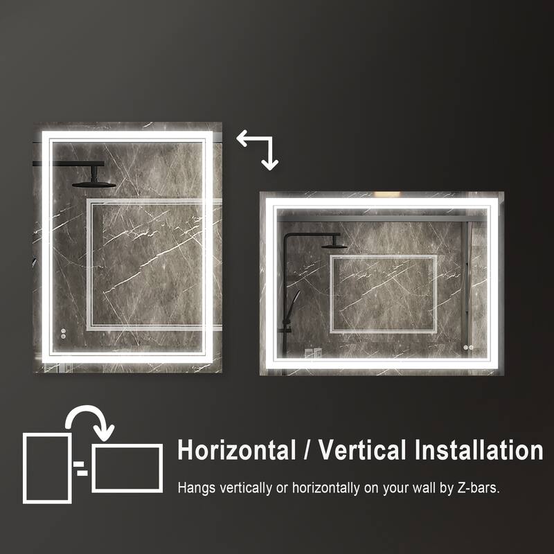 Retangular Wall Mounted LED Bathroom Mirror With Touch Switch Memory Mirror Anti-Fog (Horizontal/Vertical)