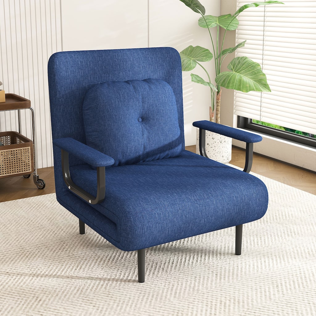 Roomfitters 3-in-1 Convertible Chair Folding Sofa Bed, 5-Position Adjustable Backrest Sleeper Chair with Pillow, Blue