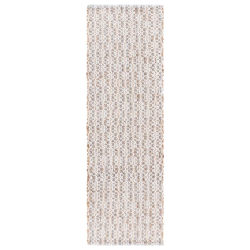 SAFAVIEH Handmade Natural Fiber Olessya Farmhouse Jute Rug - Natural/Light Blue - 2'3" x 8' Runner