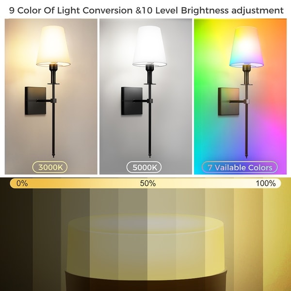 Gold Wall Sconce Set of 2 Rechargeable Wall Lights with Remote Wall Decor 7 Colors Wireless Sconces for Bedroom Living Room