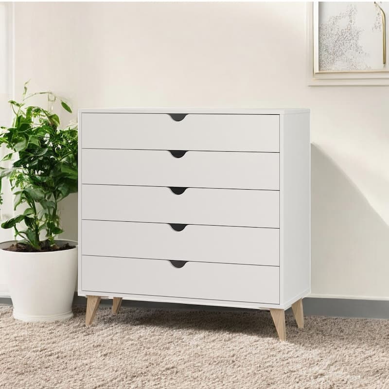 HomeRoots 36" White Five Drawer Dresser - 5-drawer