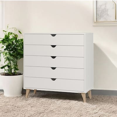 HomeRoots 36" White Five Drawer Dresser
