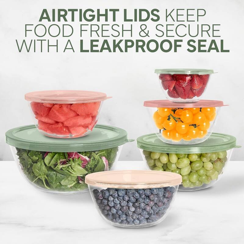 COOK WITH COLOR 12 Pc Glass Nesting Mixing Bowl Set with Lids for Cooking and Prep