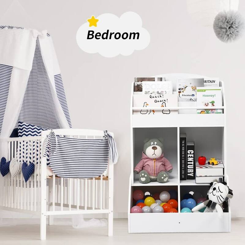 Kids Toy Storage Organizer - Wooden Book Shelf for Toddlers
