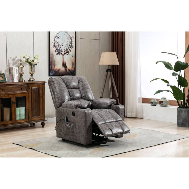 Microfiber Power Motion Heating Message Recliner with USB Charge Port