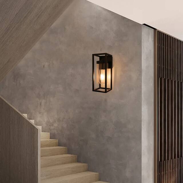1-Light Modern Metal Glass Wall Sconce Wall Mount Light Fixture Black - 4.3 x 4.7x 10.6 inch
