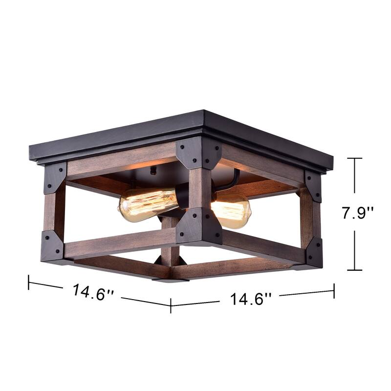 Larissa Black Wood Industrial Square 2-light Flush-mount Fixture