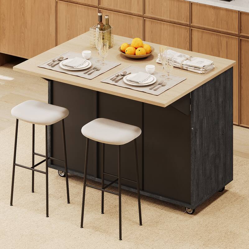 Kitchen Island with Drop Leaf and Towel Rack